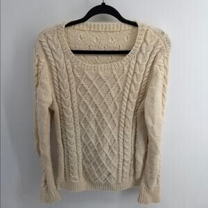Handmade hand knit cable knit coastal fisherman’s scoop neck sweater